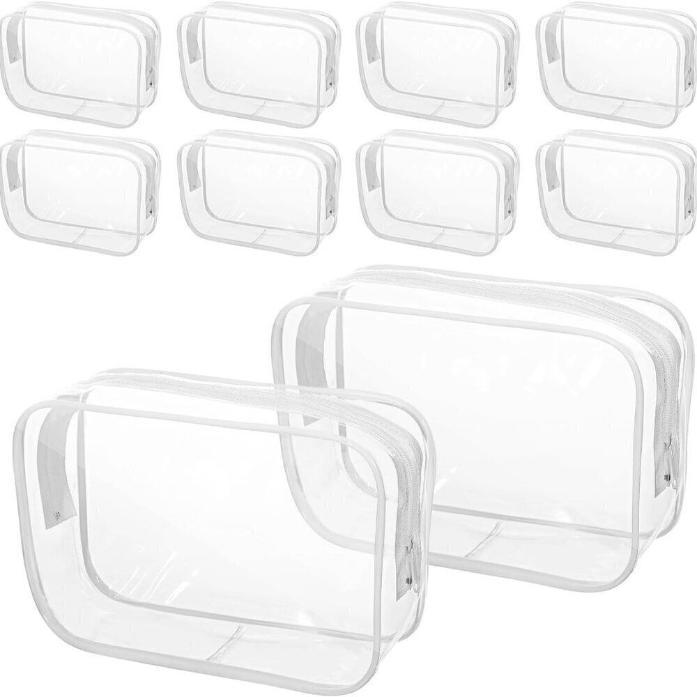 10 Pcs Clear Makeup Bags, Pvc Transparent Zipper Pouches for Cosmetics & Toiletr - Picture 1 of 9